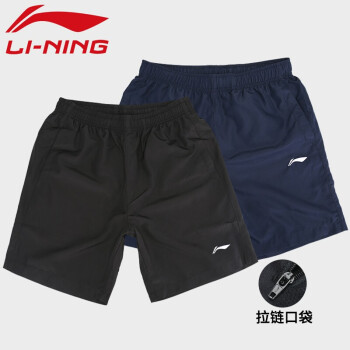 李宁（LI-NING）短裤男运动裤夏季男士冰丝速干凉爽透气健身五分裤男裤沙滩裤一件 新基础黑(口袋拉链) XL(180/84A)