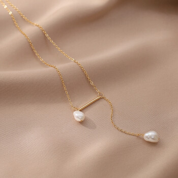 巴洛克异形淡水珍珠项链女简约气质轻奢法式个性14k注金锁骨链定制款