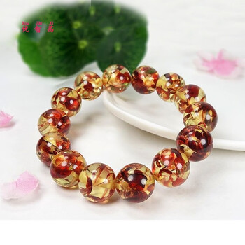 花珀手串二代琥珀蜜蜡手链女士血珀金珀配珠多宝20mm