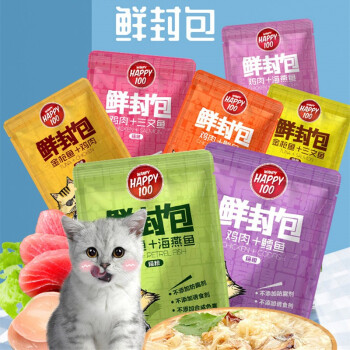 Wanpy顽皮猫罐头happy100妙鲜封包湿粮罐头幼猫成猫拌饭猫咪湿粮猫零食 70克*12袋/盒 混合口味