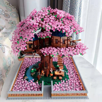 乐高兼容树屋moc积木女孩子系列成年高难度丛林拼装玩具樱花花束21318