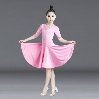 服女舞蹈裙标准艺考级规定标演出练功服大童表演训练演出服连粉色160