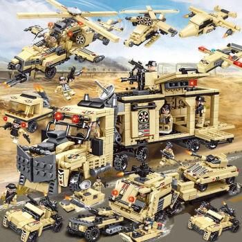 男孩城市拼装军事航母拼图乐高儿童玩具8合3重型装甲车750片拆件器
