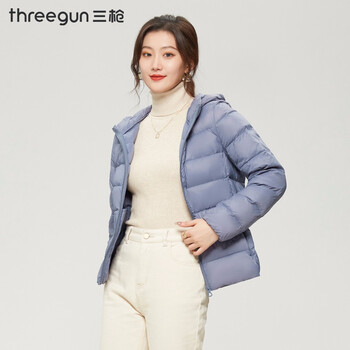 三枪女装秋冬轻薄舒适时尚长袖连帽羽绒服外套 雾霾蓝 l