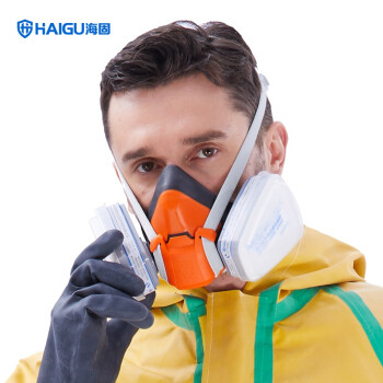 海固（HAIGU）HG-602+P-B-1 HG602防尘毒面罩套装  喷漆装修农药化工气体专用面罩 桔色