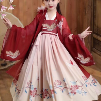 女生10一12岁日常穿春夏儿童汉服女童中国风古装仙气古风襦裙女孩红色