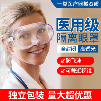 贝克大夫医用眼罩防护眼镜隔离眼镜医院防护防雾防飞沫喷溅护目镜