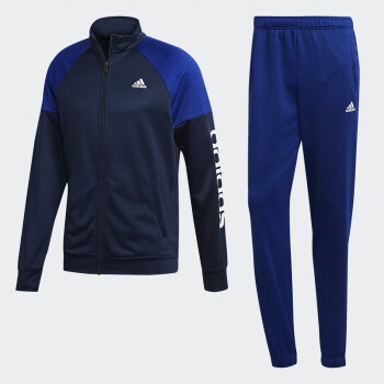 阿迪达斯adidas运动套装男款蓝色休闲跑步速干健身两件长袖长裤套装
