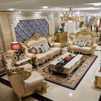 欧式真皮沙发组合实木雕花客厅家具大户型别墅沙发欧美风919四人位