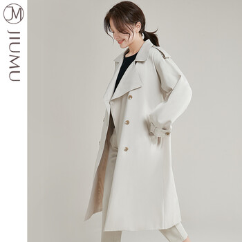 玖慕(jiumu)女士风衣外套长款女式秋装女装大衣女冬 fy003 米白色 s