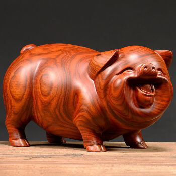 迎新必备花梨木雕刻猪摆件十二生肖客厅装饰品摆件桌面摆设实木工艺品