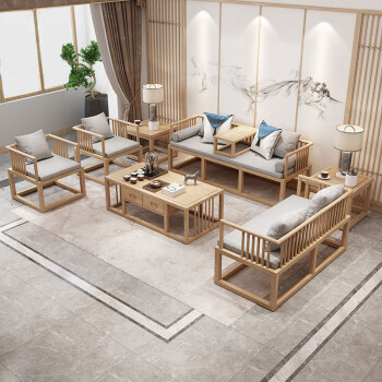 沙发新中式实木沙发组合白蜡木日式中国风民宿沙发客厅禅意原木色家具
