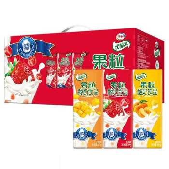 伊利优酸乳果粒酸奶饮品245g*12盒草莓黄桃芒果混合装饮料酸奶儿童
