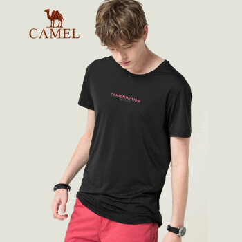 骆驼（CAMEL）男装 夏季短袖男圆领速干透气T恤纯色休闲短袖韩版衣服 X8B374051 黑色 XL