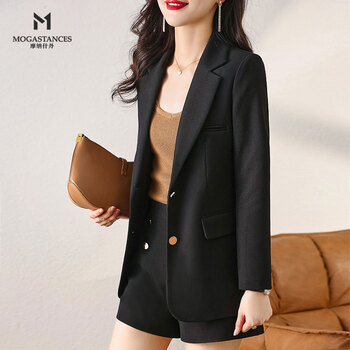 摩纳什丹西装女2022款时尚气质职业小西服女装外套休闲通勤短裤套装两