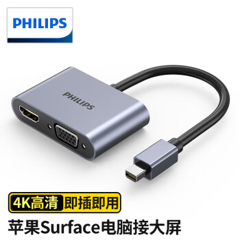 飞利浦(PHILIPS)Mini DP转HDMI/VGA二合一迷你DP转换器4K高清转接头 雷电2苹果笔记本电脑投影仪连接线