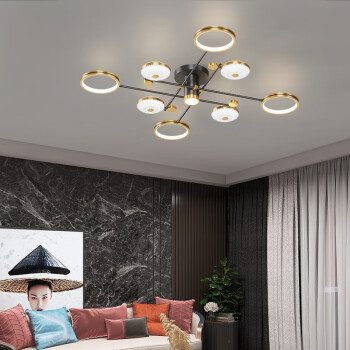 轩庭2021年新款轻奢客厅卧室餐厅吊灯黑金时尚创意北欧灯具金色8头