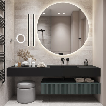 免费测量伴侣引力现代简约岩板一体盆浴室柜组合设计师洗手洗脸洗漱台