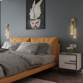 乔博士卧室床头灯led壁灯双鱼锦鲤创意个性现代简约背景墙灯北欧轻奢