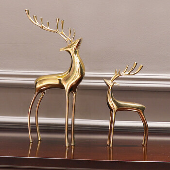 现代轻奢金属铜鹿摆件客厅电视柜酒柜玄关工艺软装饰品铜鹿一对