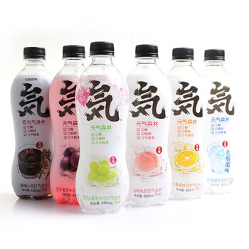 森林元气苏打气泡水有气0热量喝不胖果味汽水饮料 白桃味480ml*5瓶(新