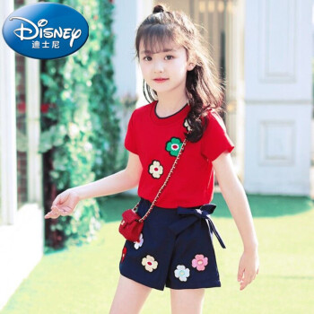 迪士尼disney女童套装夏装2021年网红洋气时髦小女孩衣服儿童短袖短裤