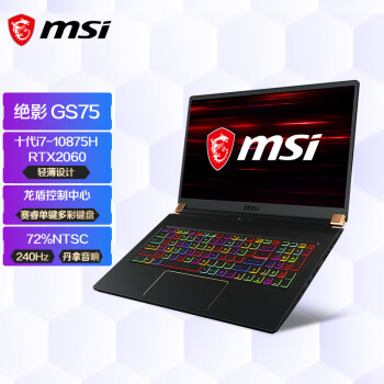 微星(msi)绝影 GS75 17.3英寸轻薄游戏本笔记本电脑(十代i7-10875H 16G 1T SSD RTX2060 240Hz电竞屏)