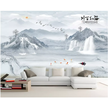 梵帝欧 电视背景墙壁画新中式山水画泛舟风景画3d凹凸