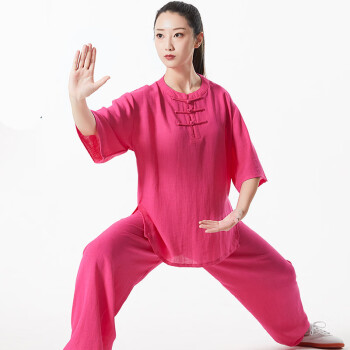 太极服女夏季高端飘逸太极拳练功服薄款2021新款棉麻太极服武印象 玫