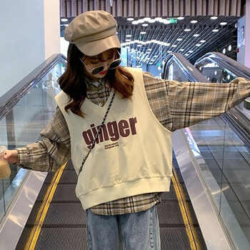 款套装洋气衬衫韩版卫衣马甲儿童衣学生女童格子衬衫单格子衬衫160码
