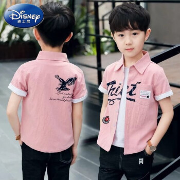 迪士尼六一特价男童短袖衬衫夏季2021薄款中大童帅气儿童纯棉韩版衬衣