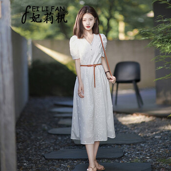 妃莉杋蕾丝连衣裙女装2022新款夏季韩版气质收腰显瘦中长款夏天裙子女