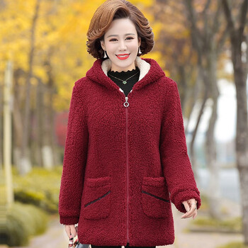 羽翩 妈妈冬装女棉衣外套2021新款颗粒绒羊羔毛棉服中老年女装加绒