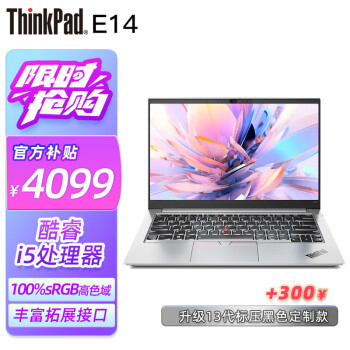 ThinkPad联想ThinkPad E14 酷睿13代I5标压可选 14英寸高性能 编程设计笔记本电脑 酷睿I5 16G内存 512G固态 银色标配