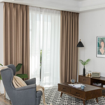 金蝉窗帘窗帘遮光卧室客厅2021年新款轻奢奶茶色棉麻现代日式流行北欧