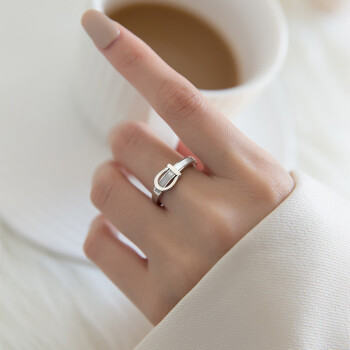 钦伊s925银戒指女韩版甜美气质贝壳创意皮带开口手饰s925银戒指玫瑰