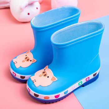 卡通雨鞋儿童保暖加绒防滑水鞋宝宝小童中童可爱雨靴幼儿玩水胶鞋蓝色