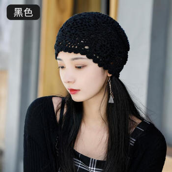 新品帽子女时尚春夏薄款镂空手工钩花帽子针织帽透气棉线遮白发包头帽