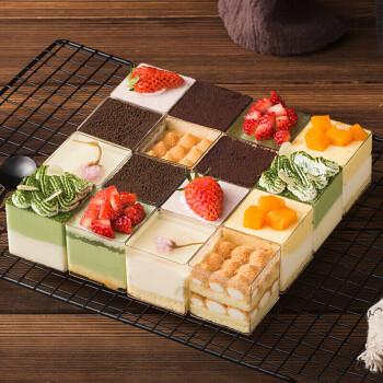 居富德果立方慕斯杯正方形小盒子透明九宫格布丁酸奶木糠杯子蛋糕包装