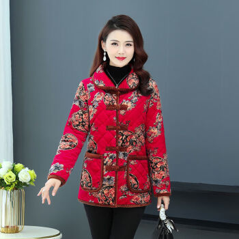 民族风棉衣女外套妈妈冬装金丝绒中老年棉服小棉衣薄棉袄1号色xl90108