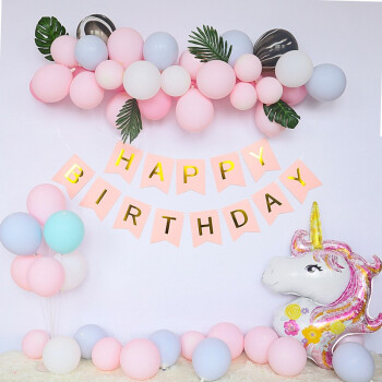 生日铝膜气球套餐男女宝宝生日派对背景墙装饰布置套装马卡龙独角兽