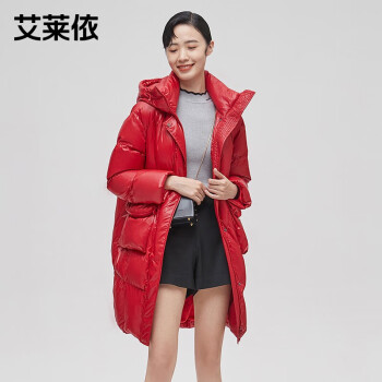 艾莱依羽绒服女冬中长款2021年白鸭绒反季高端冬季外套6021401163马术