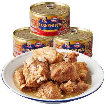 梅林红烧排骨罐头猪肉食品户外即食熟菜上海特产340g3罐