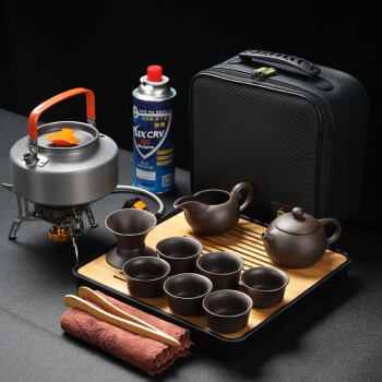 嘉禾里紫砂户外旅行功夫茶具套装便携煮茶炉六杯野外带烧水茶壶喝茶