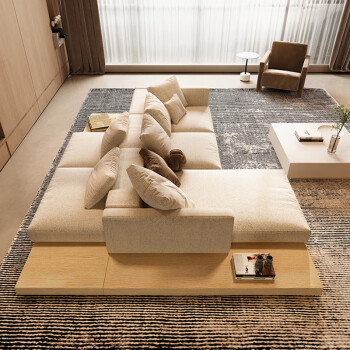 米邦嘉沙发客厅现代简约日式侘寂风格布艺超深双面背靠背组合客厅沙发