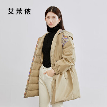 艾莱依羽绒服女2021反季时尚防风高端黑色保暖冬季外套潮淡灰绿155