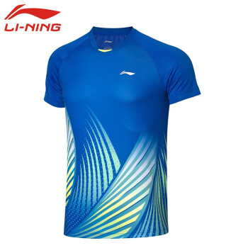 李宁（LI-NING）羽毛球服速干短袖上衣 男款AAYQ067-1 晶蓝色短袖 S