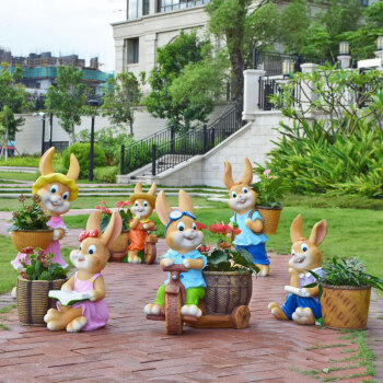 舒德牧园林景观雕塑小品卡通兔子花缸户外花园庭院装饰树脂花盆创意