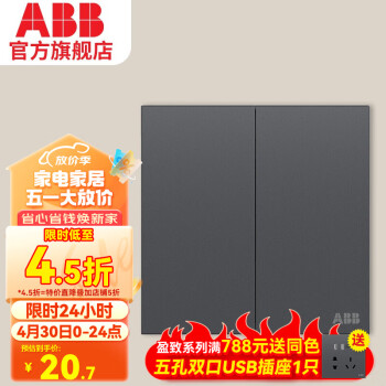 ABB 开关插座面板 盈致系列灰色 无边框纯平大面板开关面板 86型墙壁 双开单控