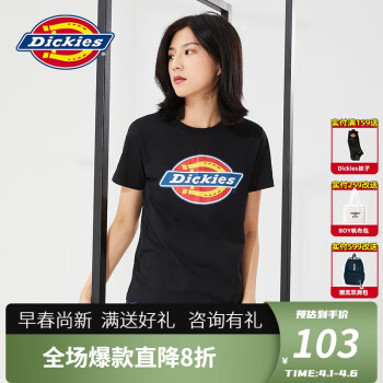 Dickies短袖迪凯斯官方夏季LOGO印花t恤女情侣短袖T恤女休闲潮流 黑色 M